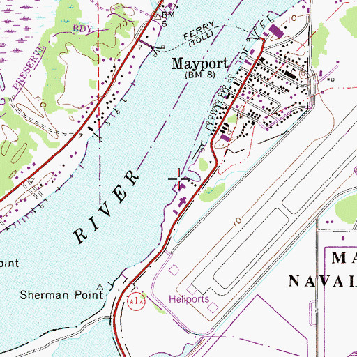 Topographic Map of Mayport Yacht Basin and Wharves, FL