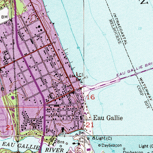 Topographic Map of Eau Gallie Public Library, FL