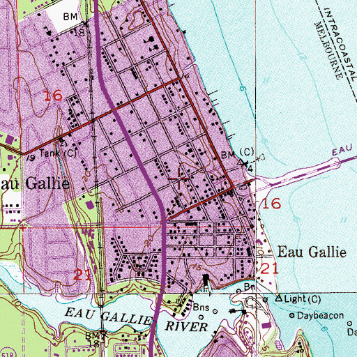 Topographic Map of Eau Gallie Post Office, FL
