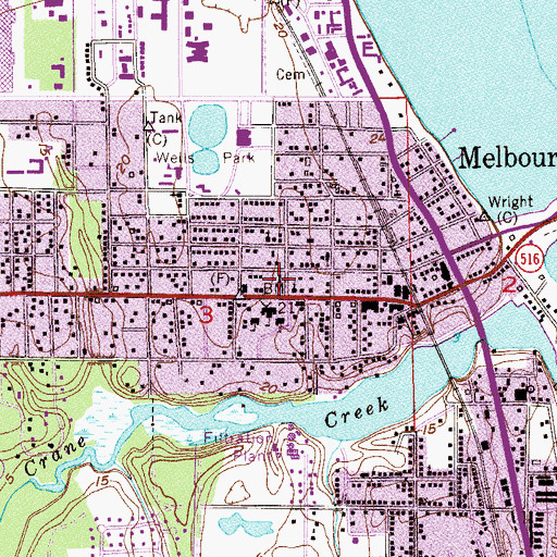 Topographic Map of Melbourne Post Office, FL