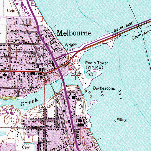Topographic Map of Melbourne Harbor Marina, FL