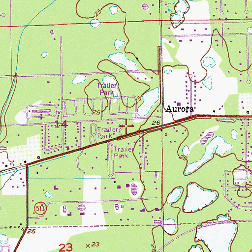Topographic Map of Aurora Pines Mobile Home Park, FL