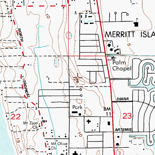 Topographic Map of Merritt Island Post Office, FL