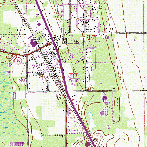 Topographic Map of Minnear's Mobile Home Park, FL