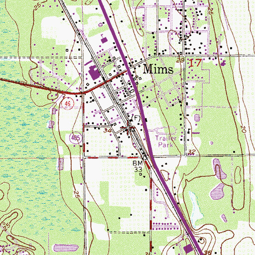 Topographic Map of Hosanna Mims Church of God, FL