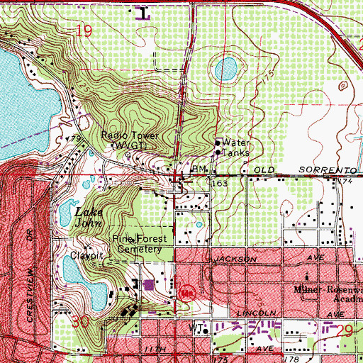 Topographic Map of Mount Dora Historical Society, FL