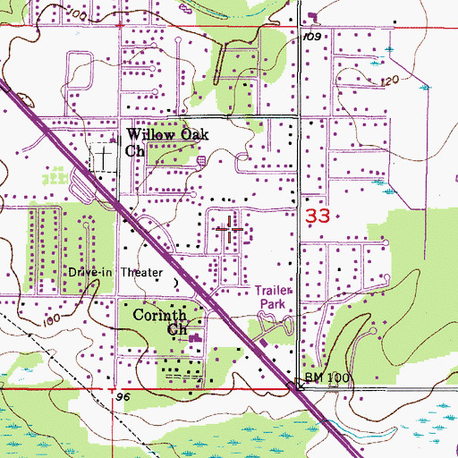 Topographic Map of Mulberry Estates Mobile Home Park, FL