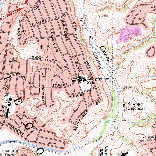 Topographic Map of Longfellow Elementary School, CA