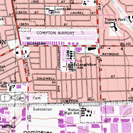 Topographic Map of Longfellow Elementary School, CA