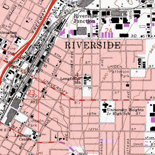 Topographic Map of Longfellow Elementary School, CA