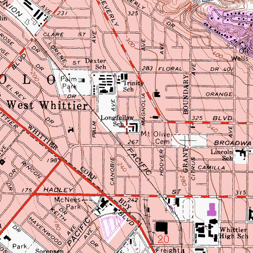 Topographic Map of Longfellow Elementary School, CA