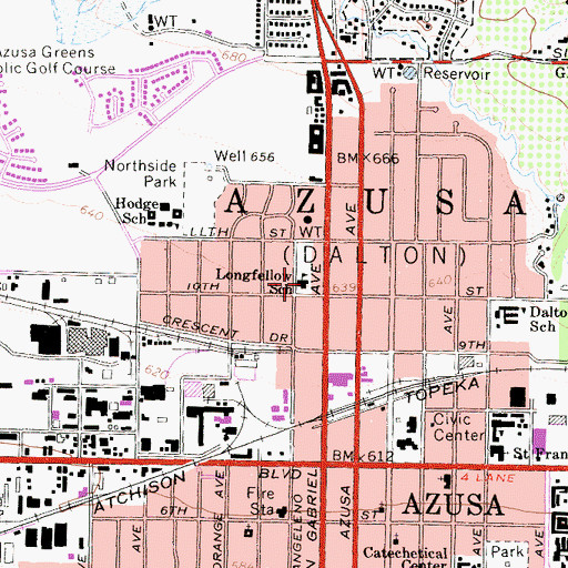 Topographic Map of Longfellow Elementary School, CA