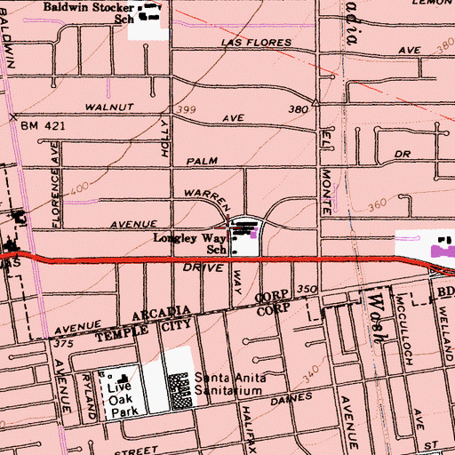 Topographic Map of Longley Way Elementary School, CA