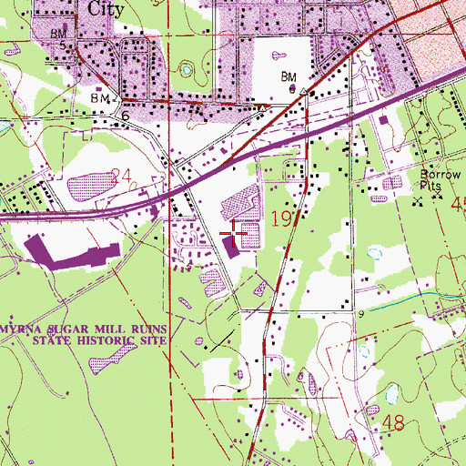 Topographic Map of New Smyrna Beach Post Office, FL