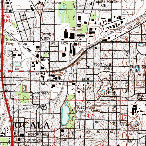 Topographic Map of Ocala Municipal Trailer Park, FL