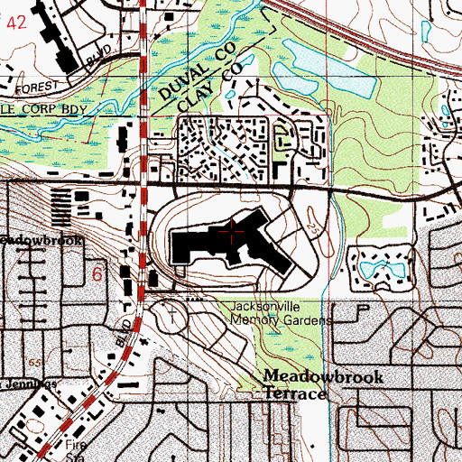 Topographic Map of Orange Park Mall, FL