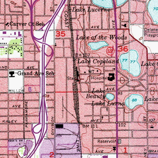 Topographic Map of Orlando Amtrak Station, FL