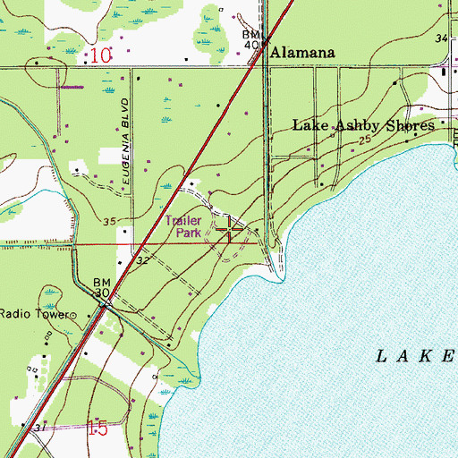 Topographic Map of Lake Ashby Mobile Home Park, FL