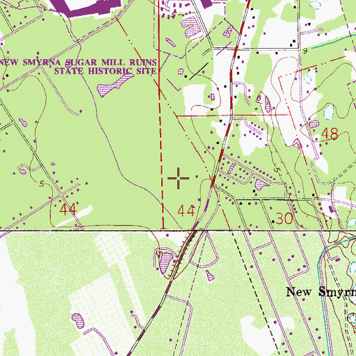 Topographic Map of Sugar Mill Ruins Travel Park, FL
