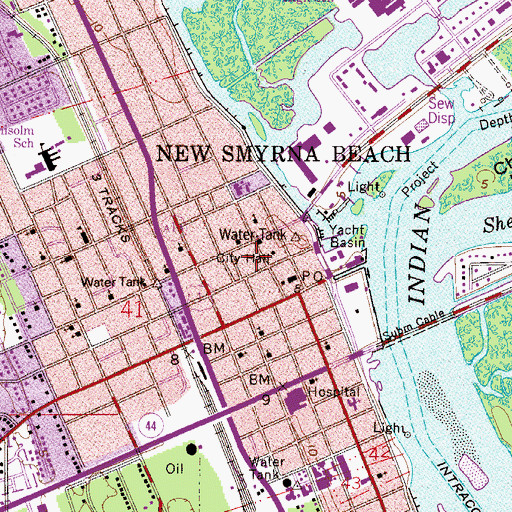 Topographic Map of First Baptist Church of Smyrna Beach, FL