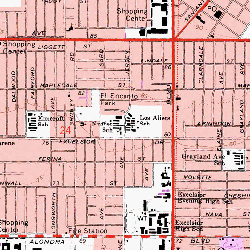 Topographic Map of Norwalk Adult School, CA
