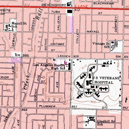 Topographic Map of Los Angeles Baptist High School, CA