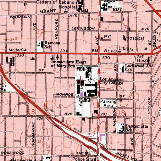 Topographic Map of Los Angeles City College, CA