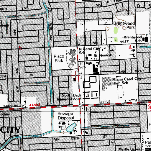 Topographic Map of Carol City Post Office, FL