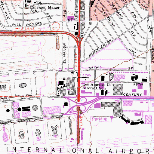 Topographic Map of Los Angeles College Aircraft School, CA