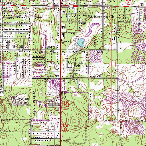 Topographic Map of Oak Hill Mobile Home Park, FL