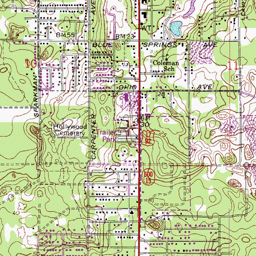 Topographic Map of Orange City Mobile Home Park, FL