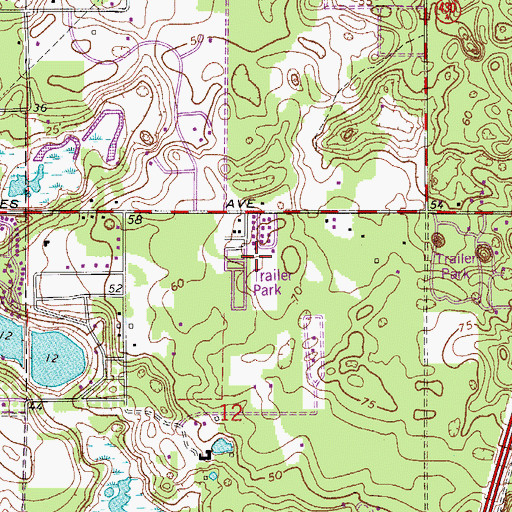 Topographic Map of Land O' Lakes Mobile Home Park, FL
