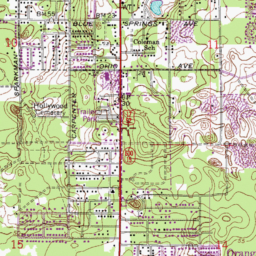 Topographic Map of Calvary Baptist Church, FL