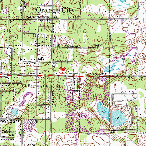 Topographic Map of First Baptist Church of Orange City, FL