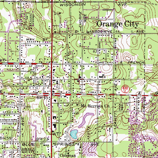 Topographic Map of Orange City United Methodist Church, FL
