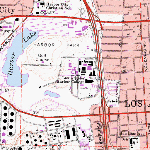 Topographic Map of Los Angeles Harbor College, CA