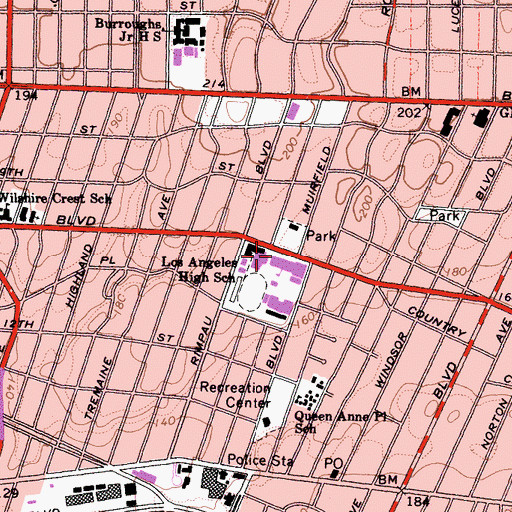 Topographic Map of Los Angeles Senior High School, CA