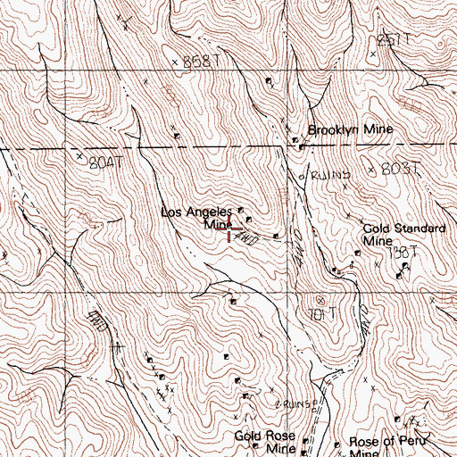 Topographic Map of Los Angeles Mine, CA