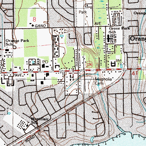 Topographic Map of First Baptist Church of Orange Park, FL