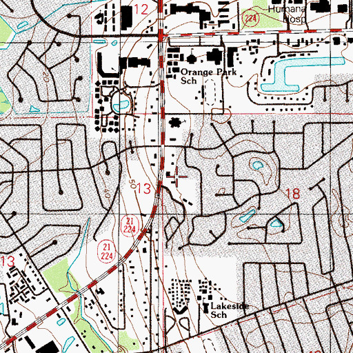 Topographic Map of Orange Park Bible Church, FL