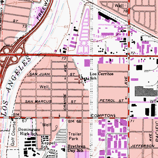 Topographic Map of Los Cerritos Elementary School, CA