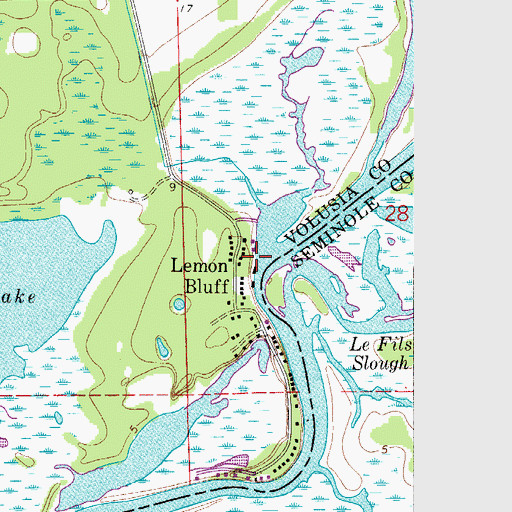 Topographic Map of Lemon Bluff Fishing Campground Marina, FL