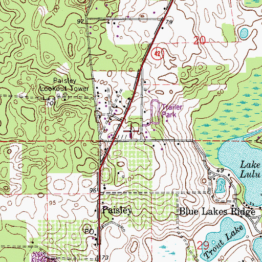 Topographic Map of First Baptist Church of Paisley, FL