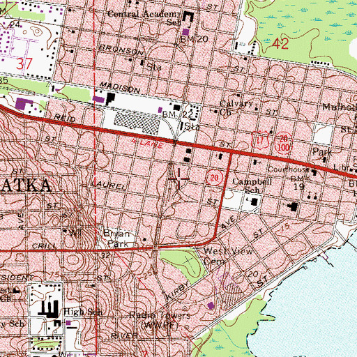 Topographic Map of Palatka Post Office, FL