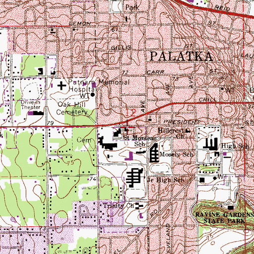 Topographic Map of Berean Baptist Church of Putnam County, FL