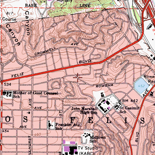Topographic Map of Los Felis, CA