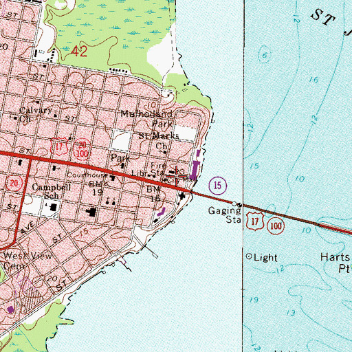 Topographic Map of First Baptist Church of San Mateo, FL