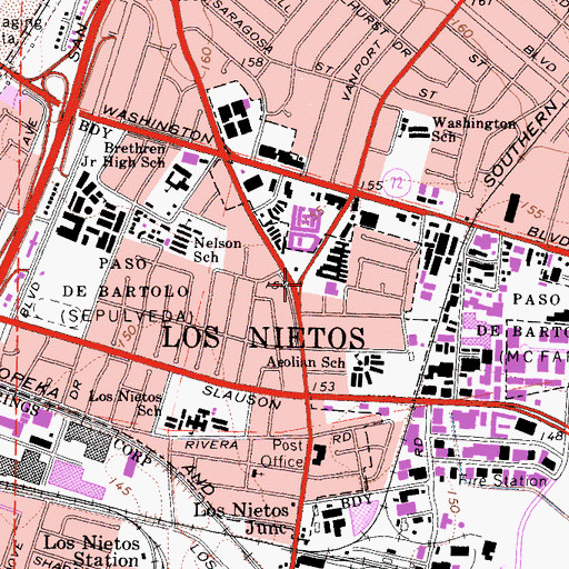 Topographic Map of Los Nietos, CA
