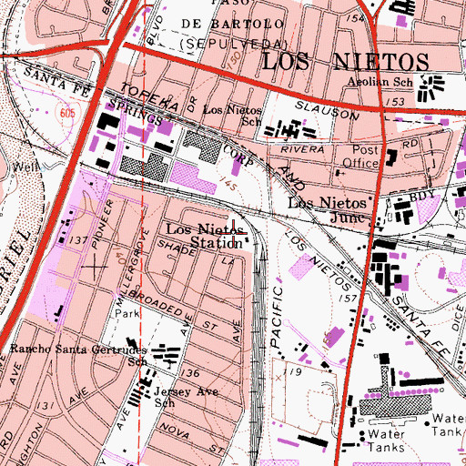Topographic Map of Los Nietos Station, CA