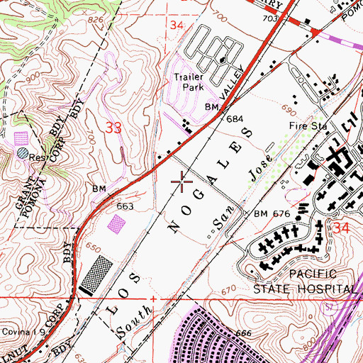 Topographic Map of Los Nogales, CA